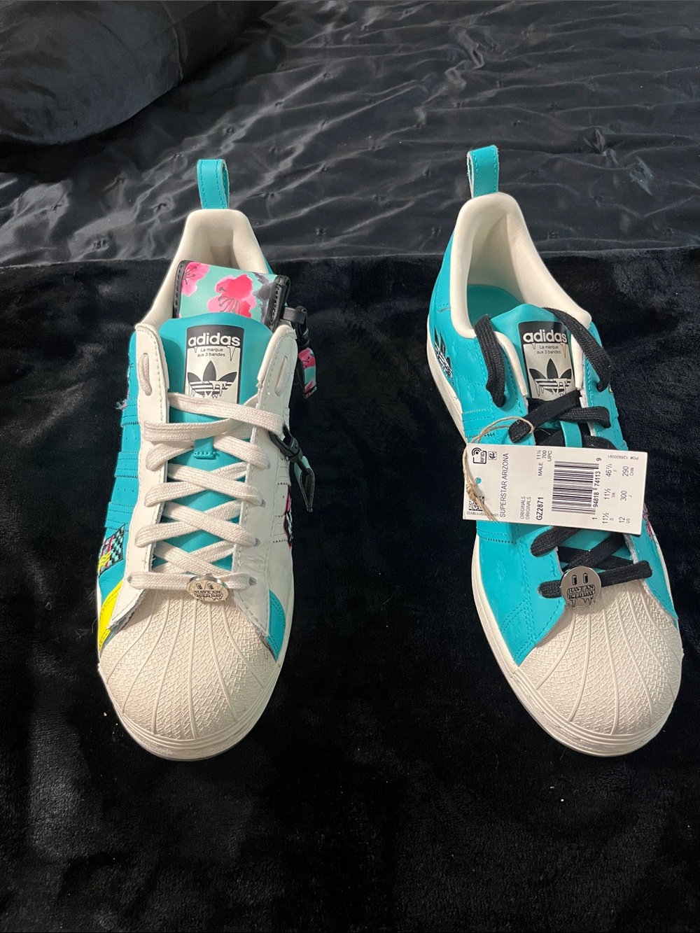 adidas men’s Turquoise and White Shelltoe Sneakers with Floral Accents